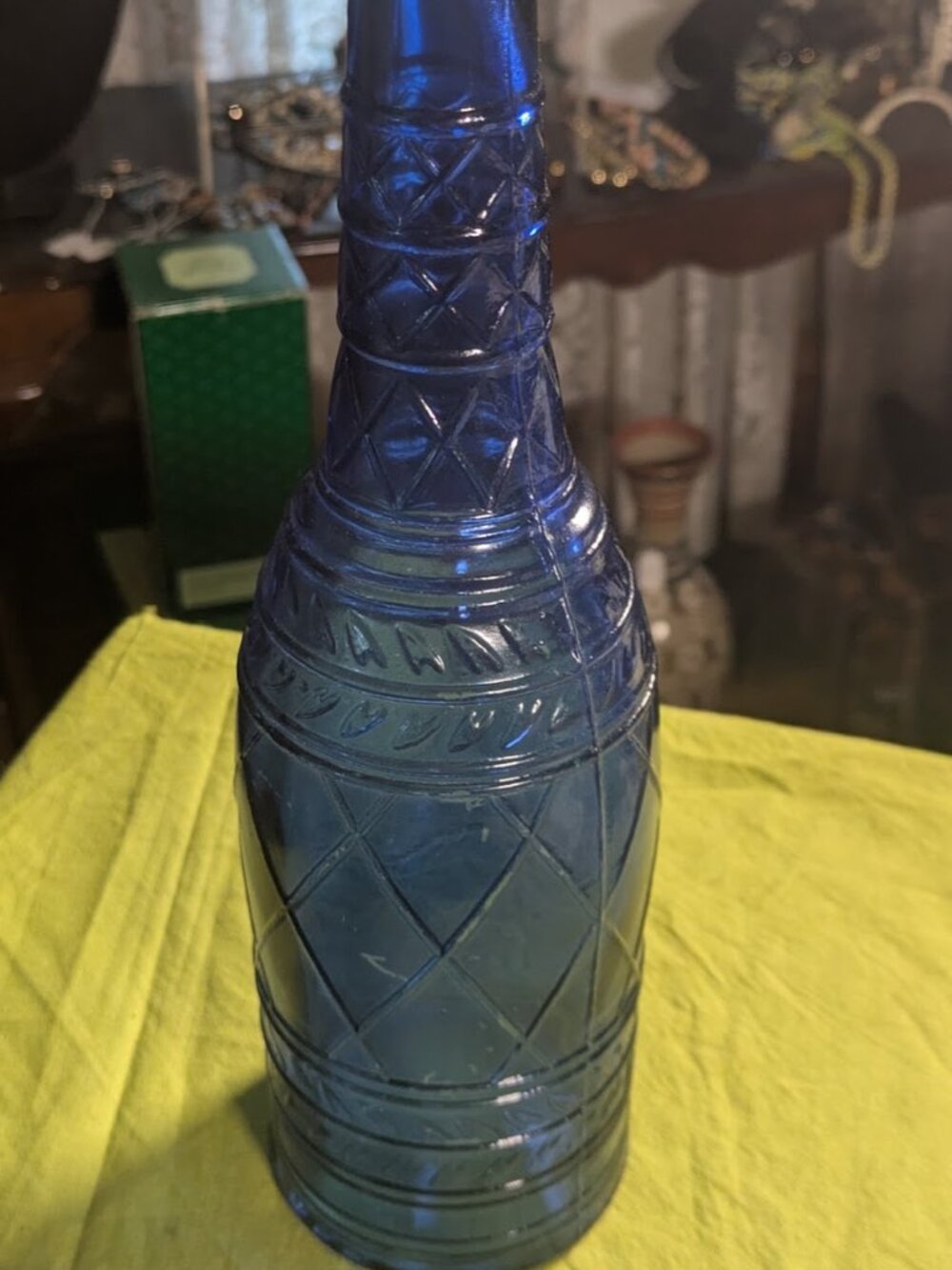 Vintage Cobalt Blue Glass Decanter w/ Stopper – 12” Tall